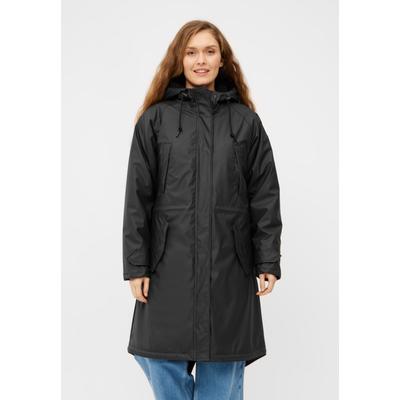 Regenmantel DERBE "Friese Tildaholm glitter", Damen, Gr. 44, jet schwarz, glitter, Obermaterial: 100% Polyester; Futter: 100% Polyester, Langarm, Mäntel, Wasserabweisend, winddicht, Glitzer Image