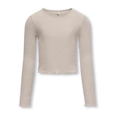 Langarmshirt KIDS ONLY "KOGNELLA L/S O-NECK TOP JRS NOOS", Mädchen, Gr. 158/164, beige (pumice stone detail:melange), Jersey, Rippware, Obermaterial: 65% Polyester, 30% Viskose, 5% Elasthan, meliert, modisch, regular fit kurz, Rundhals, Langarm... Image