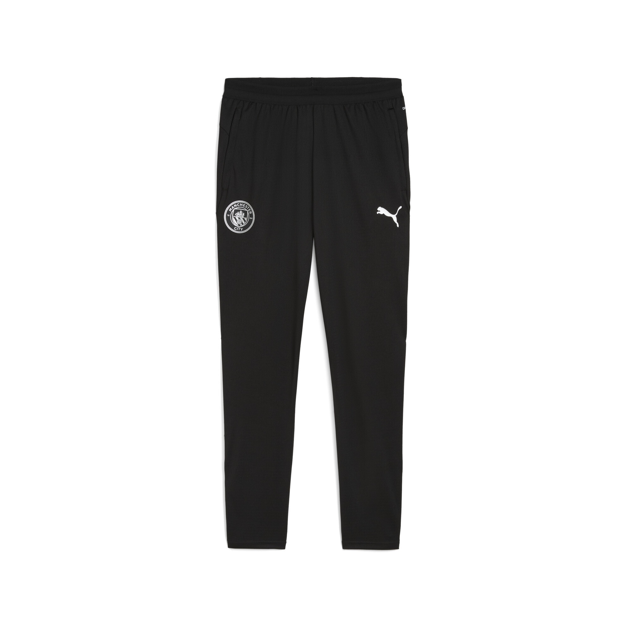 Sporthose PUMA "Manchester City Trainingshose Herren", Damen, Gr. M, Normalgrößen, schwarz (schwarz silber metallic), Obermaterial: 100% Polyester; Taschenfutter: 100% Polyester; Besatz: 12% Elasthan, 88% Polyester, slim fit, Hosen Sporthose