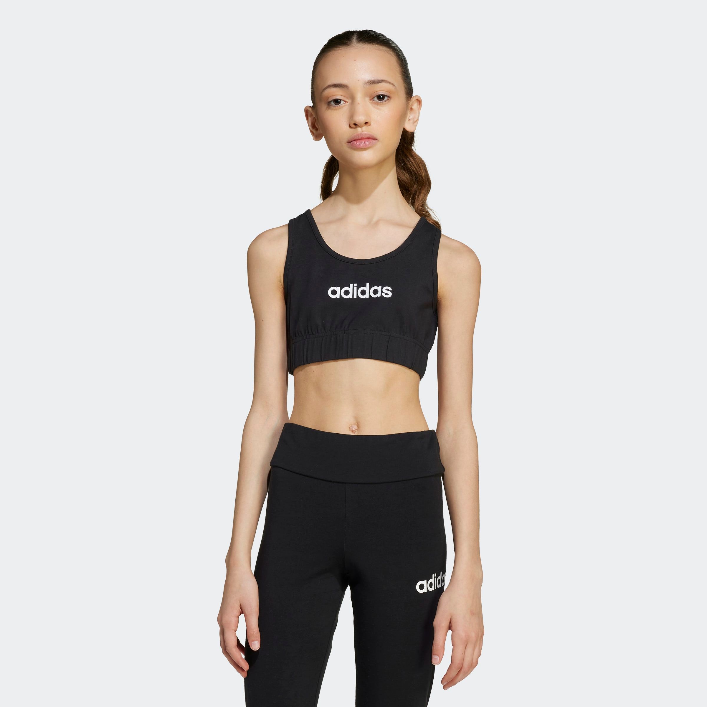 Sport-BH ADIDAS SPORTSWEAR "JG LIN BRA TOP", Damen, Gr. 140, N-Gr, schwarz-weiß (schwarz, weiß), Obermaterial: 93% Baumwolle, 7% Elasthan, BHs Image