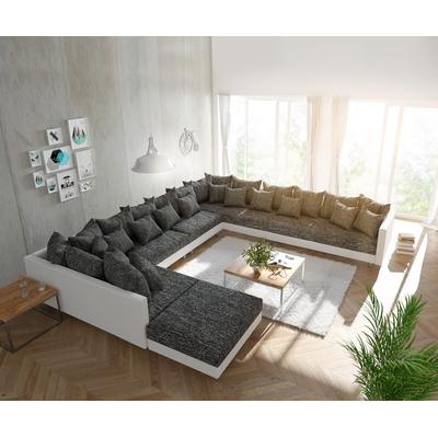 DELIFE Wohnlandschaft Clovis XXL Weiss Schwarz mit Hocker Ottomane Rechts, Design Wohnlandschaften, Couch Loft, Modulsofa, modular Image