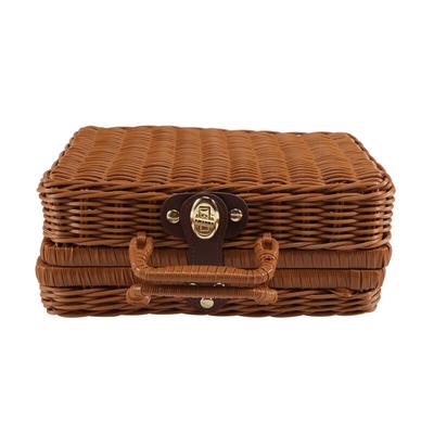 Picknickkorb, gewebter Vintage-Koffer, gewebter Aufbewahrungskorb, Rattan-Koffer, gewebte Image