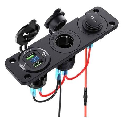 Ymyny - QC3.0 Dual 12V-24V Zigarettenanzünder-Splitter mit LED-Voltmeter + USB-Buchse + Image