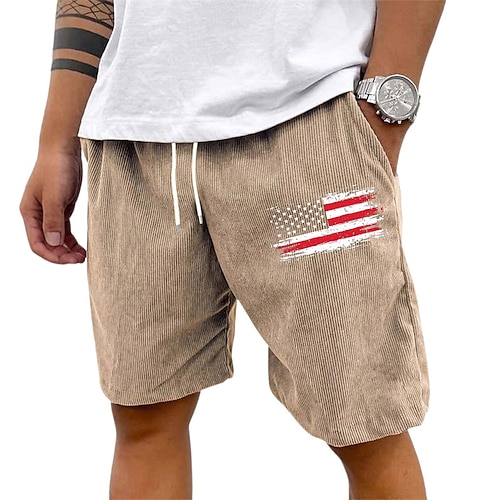 Herren Cargo-Shorts Shorts Sommershorts Cordshorts Elastischer Bund Kordelzug Mehrere Taschen Nationalflagge Komfort tragbar Knielang Outdoor Sport Täglich Mode Lässig Schwarz Weiß Mikroelastisch Image