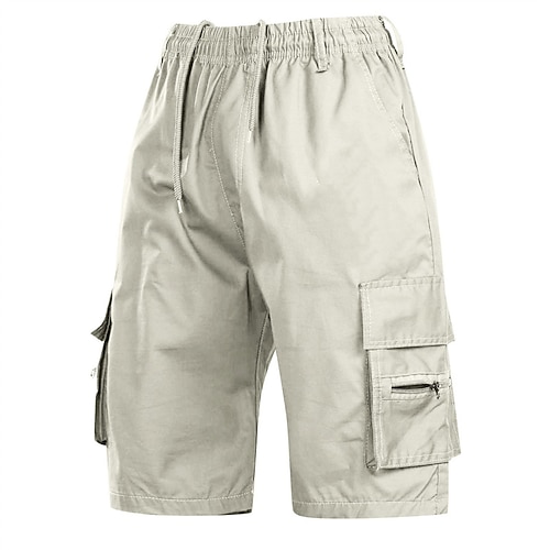 Herren Cargo-Shorts Shorts Sommershorts Elastischer Bund Kordelzug Mehrere Taschen Einfach Komfort tragbar Knielang Outdoor Sport Täglich Mode Lässig Schwarz Armeegrün Image