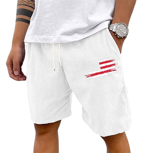 Herren Cargo-Shorts Shorts Sommershorts Cordshorts Elastischer Bund Kordelzug Mehrere Taschen Nationalflagge Komfort tragbar Knielang Outdoor Sport Täglich Mode Lässig Schwarz Weiß Mikroelastisch Image