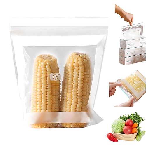 Frischhaltebeutel in Lebensmittelqualität, wiederverwendbare, verschließbare Aufbewahrungsbeutel aus Aluminiumfolie, Frischhaltebeutelrolle für Obst, Gemüse, Kühlschrank, Küche Supermarktlagerung Image