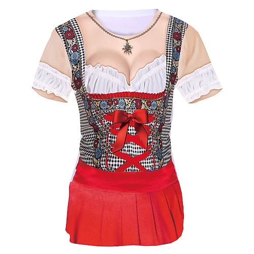 Bayerisch München Deutsch T-Shirt Ärmel T-Shirt Dirndl-Print Grafik für Damen Erwachsene 3D-Druck für Karneval Oktoberfestbier Party Alltagstauglich Image