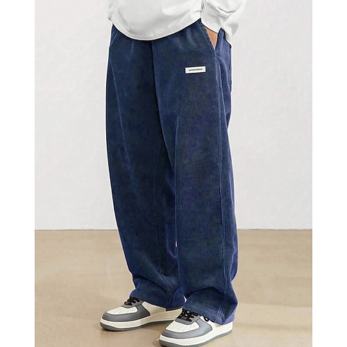 Herren Cordhose Hose Freizeithose Tasche Elastischer Bund Kordelzug Einfach Komfort Sport im Freien Täglich Mode Lässig Schwarz Weiß Mikroelastisch Image