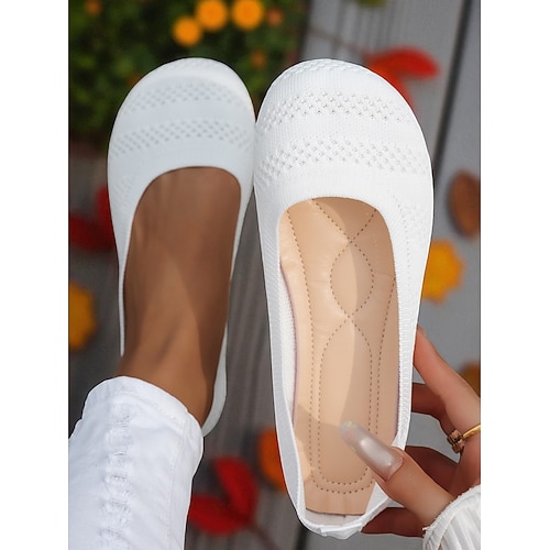 Gelbe Flyknit-Ballerinas mit breiter Zehenpartie für Damen – atmungsaktive Freizeitschuhe für die Arbeit, Reisen und Frühlingsausflüge Image