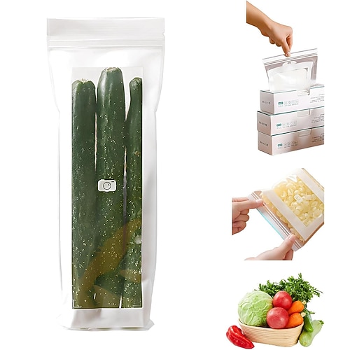 Frischhaltebeutel in Lebensmittelqualität, wiederverwendbare, verschließbare Aufbewahrungsbeutel aus Aluminiumfolie, Frischhaltebeutelrolle für Obst, Gemüse, Kühlschrank, Küche Supermarktlagerung Image