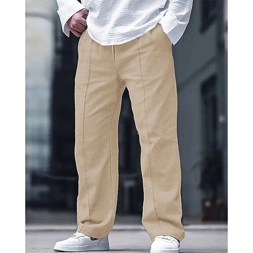 Herren Leinenhosen Hose Sommerhose Strandhose Tasche Elastischer Bund Kordelzug Einfach Komfort Atmungsaktiv Urlaub Täglich Ferien Hawaiianisch Boho Schwarz Weiß Image