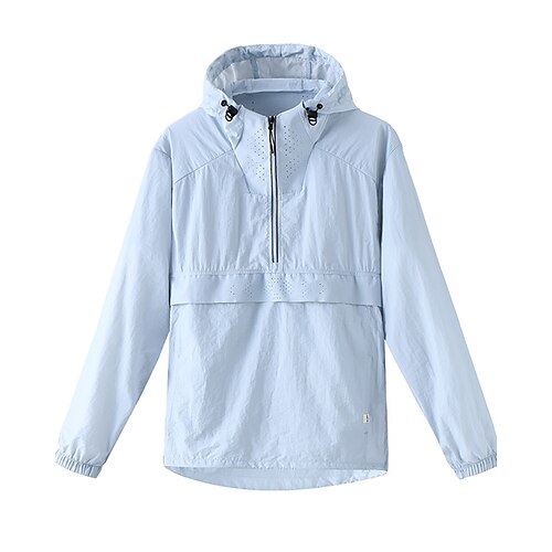 Herren Laufjacke Outdoorjacke Kapuzenjacke Kordelzug Tasche Langarm Oberteil Athleisure Sommer Einfarbig Sonnenschutz Winddicht Feuchtigkeitsableitend Atmungsaktiv Angeln Wandern Laufen Image