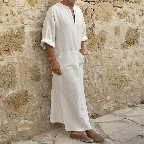 Herren Schlafanzug Nachtwäsche Bademantel Einfach Mode Stilvoll Klassisch Heim Täglich Bett Baumwolle Komfort Weich V Ausschnitt Langarm Sommer Frühling Schwarz Weiß