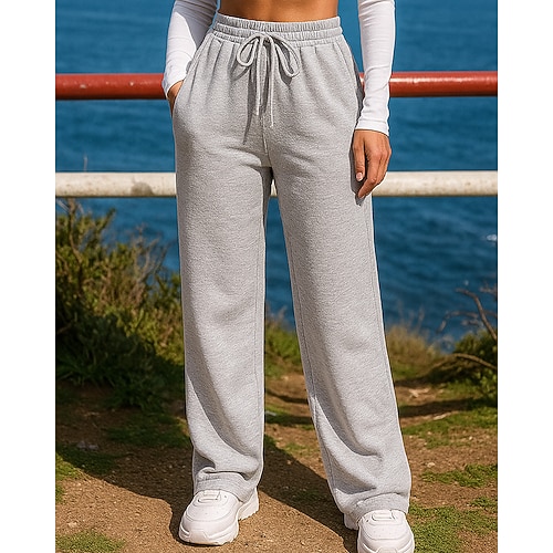 Damen Jogginghose Hose mit weitem Bein Jogginghosen Kordelzug Tasche Hohe Taille Unterteile Fitnessstudio Athleisure Trainieren Herbst Winter Atmungsaktiv Wandern Training sportlich Normale Passform Image