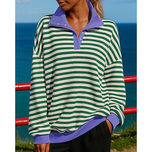 Damen Streifen Pullover Lässige Oberteile Aufeinanderprallende Farben Mode Langarm Oberteil Athleisure Herbst Winddicht Wandern Training Laufen Sportbekleidung Sportkleidung Gelb Rote Blau Image
