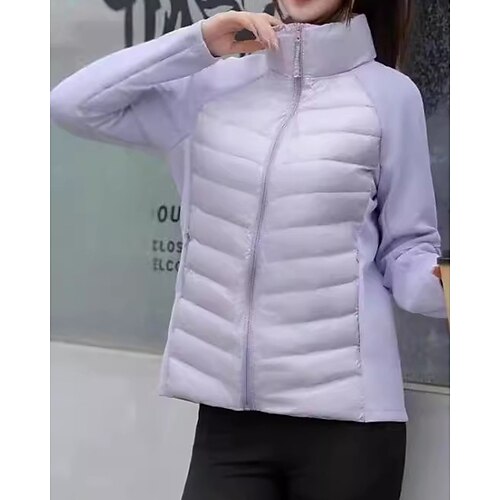 Damen Daunenjacke Outdoor-Mantel Vollreißverschluss Langarm Oberteil Athleisure Herbst Winter Einfarbig Winddicht Warm Leicht sportlich Sport Track Sportbekleidung Sportkleidung Schwarz Weiß Rosa Image