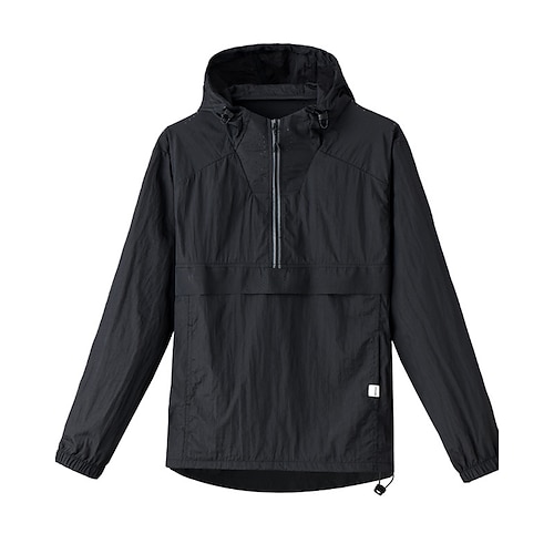 Herren Laufjacke Outdoorjacke Kapuzenjacke Kordelzug Tasche Langarm Oberteil Athleisure Sommer Einfarbig Sonnenschutz Winddicht Feuchtigkeitsableitend Atmungsaktiv Angeln Wandern Laufen Image