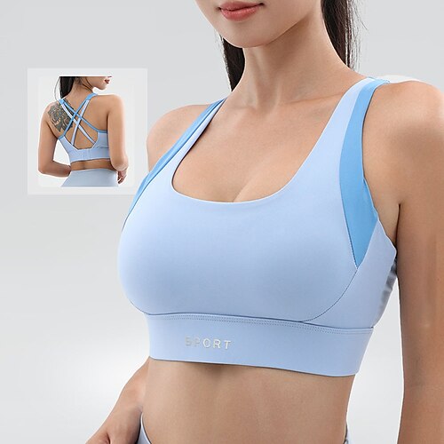 Damen Yoga-BH Panzer Pilates-BH Unterwäsche Hohe Stützen Atmungsaktiv Überkreuzter Rücken Einfarbig Sport Sportkleidung Schwarz Weiß Fitnessstudio Pilates Laufen Image