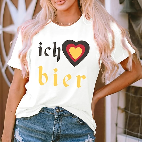 T-Shirt Bayerisch München Deutsch alpin T-Shirt Ärmel Grafik für Damen Erwachsene Heißprägen für Karneval Oktoberfestbier Party Alltagstauglich Image