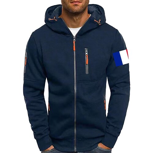 Herren Kapuzensweatshirt Vollreißverschluss-Kapuzensweatshirt Sweatjacke Schwarz Weiß Wein Armeegrün Marineblau Mit Kapuze Einfach Reißverschluss Patchwork Fronttasche Sport Outdoor Lässig Täglich Image