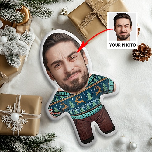 Weihnachtskundenspezifisches Gesichtskissen personalisiertes Fotominime-Wurfkissen humanoider Polster lustiger Gag-Weihnachtsgeschenk für ihn und sie Mini-Me-Puppenspielzeug Image