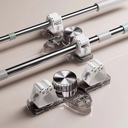 2 Stück Besenhalter, Mopp-Aufhänger, Saugnapf-Wandhalterung, kein Bohren erforderlich, verstellbarer Mopp-Clip-Haken, abnehmbarer Besen-Organizer für die Aufbewahrung im Badezimmer, WC und Zuhause Image