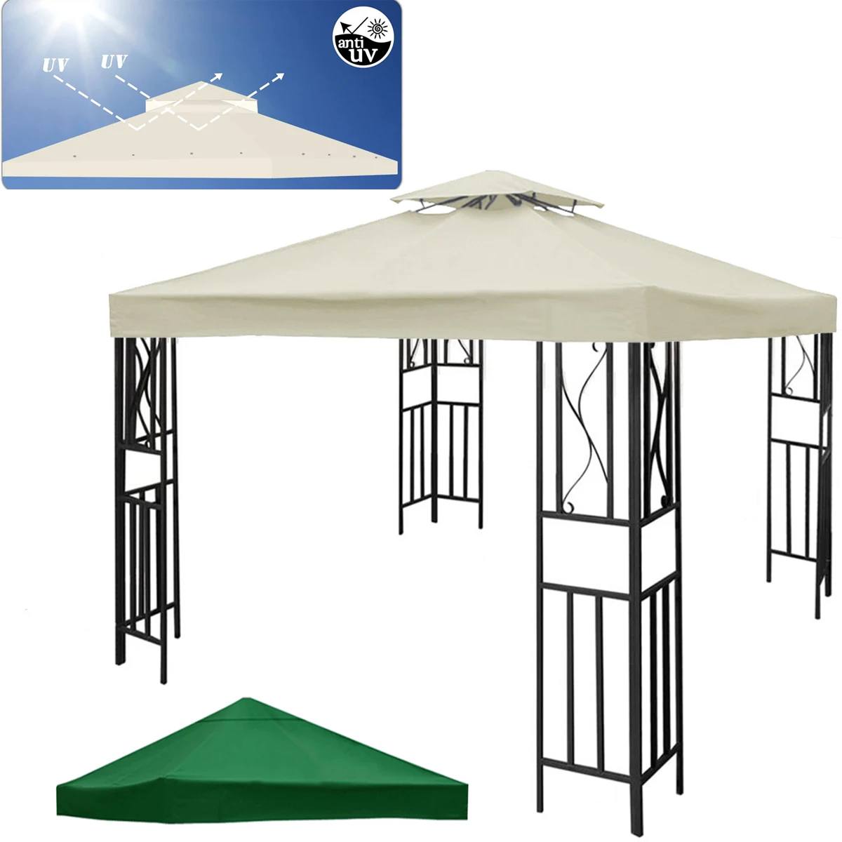 3x3M Gartenpavillon Obere Abdeckung Baldachin Ersatz Top Baldachin Abdeckung 1/2 Tier Außenterrasse Gartenzelt für Terrasse Sonnenschirm Image