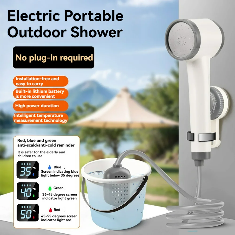 Batteriebetriebene elektrische Dusche, kabelloser Duschkopf, wiederaufladbar, tragbar, mobile Außendusche für Camping, Wandern, Baden
