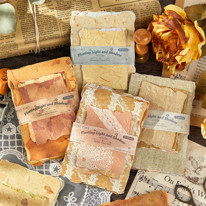 30 Stück europäisches geprägtes Briefpapier, DIY-Dekorpapier im Vintage-Stil, Journaling-Hintergrundzubehör Image