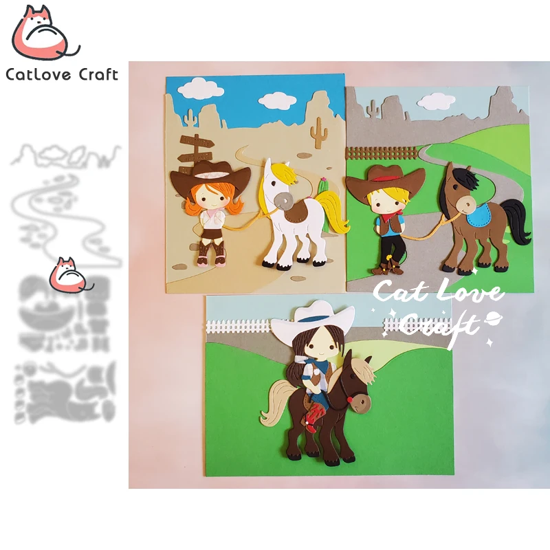 Catlove Cowboy équitation série matrices de découpe en métal Scrapbooking pochoir découpes fabrication de cartes bricolage artisanat gaufrage nouveaux matrices pour 2021
