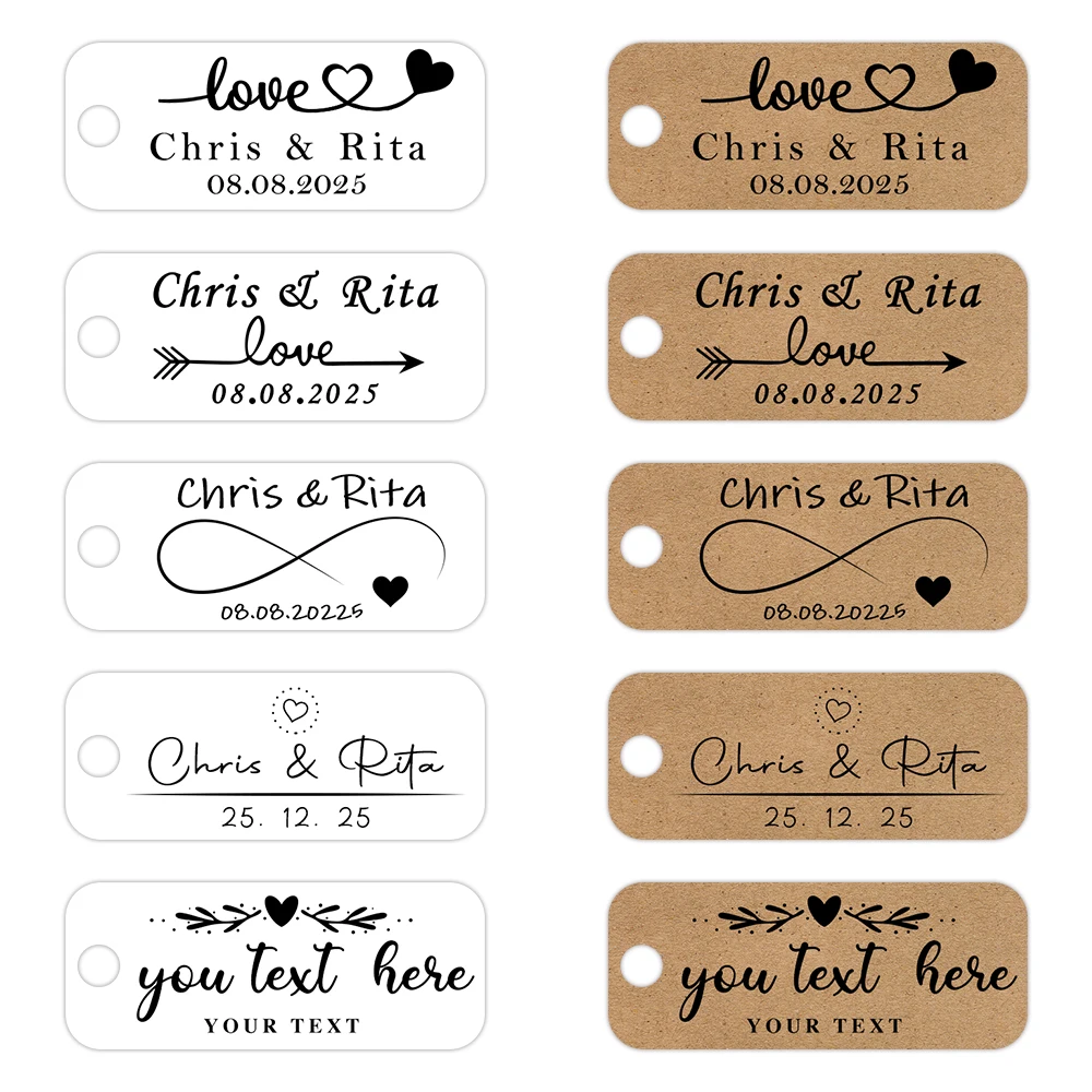 50/100 Stück individuelle weiße braune Geschenkanhänger für Hochzeiten, anpassbare Geschenkanhänger aus Papier, Hochzeit, Babyparty, Geburtstagszubehör Image