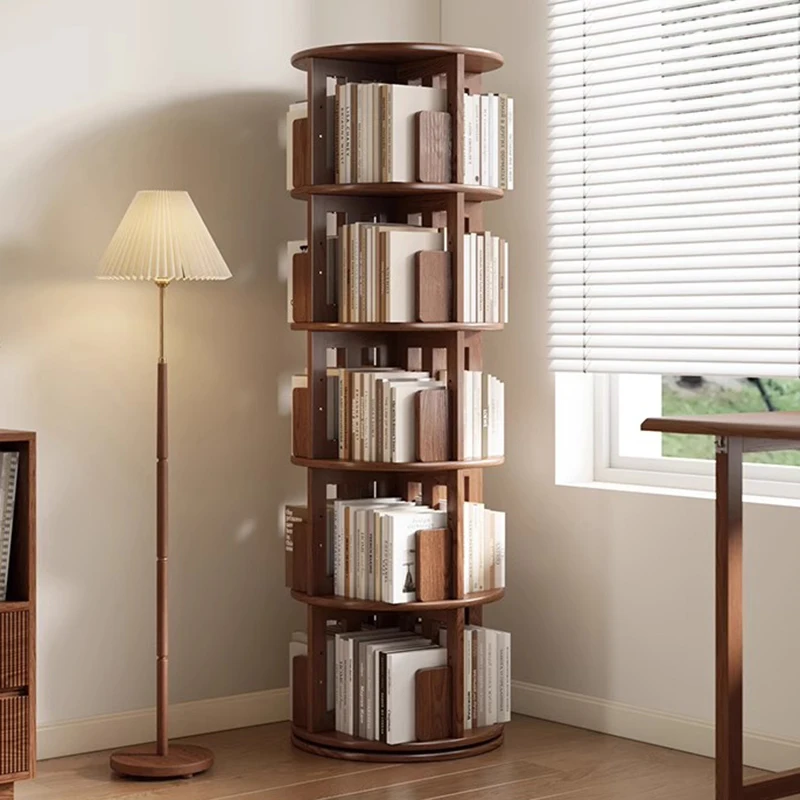 Rotierendes Bücherregal aus Holz, Multifunktions-Bücherregal, Wohnzimmer-Montagegale, ästhetisches Eckregal, mehrschichtige moderne Möbel