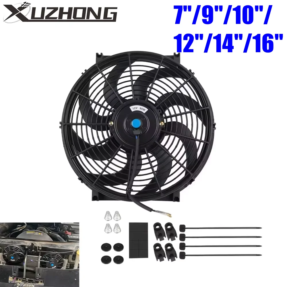 7/9/10/12/14/16 Zoll 12 V 80 W 2100 U/min Universal Auto Klimaanlage Lüfterflügel Kühles Montageset Schwarz Image