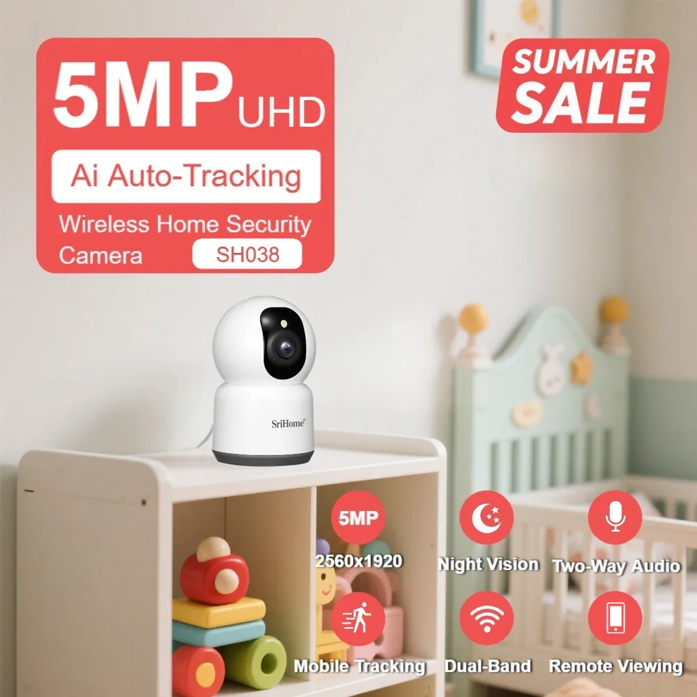 SriHome 5G 5MP WIFI IP Kamera Smart Home Indoor Drahtlose Überwachung Audio Cam Automatische Tracking Sicherheit Baby Monitor SH038 Image