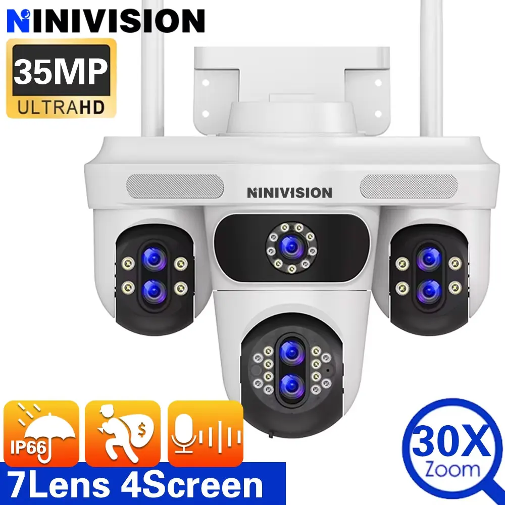 35 MP Schwarz Weiß 7 Objektiv 4 Bildschirme PTZ IP Kamera Outdoor 18K Wireless WiFi Sicherheit 30X PTZ Zoom Zwei-Wege Audio CCTV Video Kamera Image