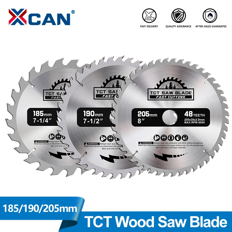 XCAN 185/190/205 mm TCT-Kreissägeblatt 20/24/40/48/60T Hartmetall-Sägeblatt, Trennscheibe, Bohrung 30 mm, zum Schneiden von Holz Image