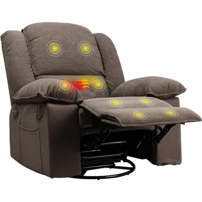 Rocker Recliner Chair for Adults – Massage Swivel Rocker Recliner Chair with Heat & Vibration, 270° Swivel Glider Nursery Chair