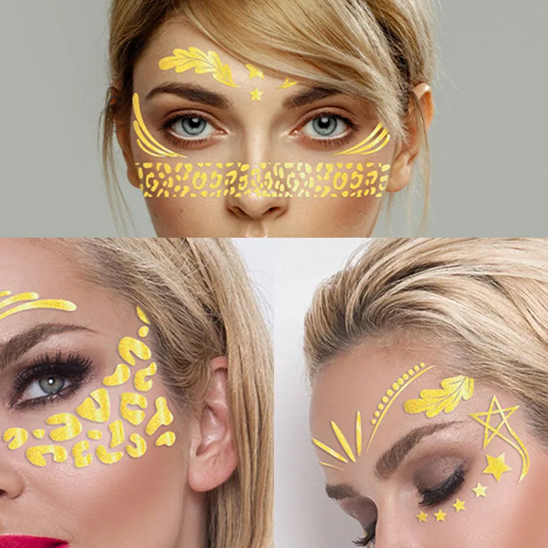 Glitzer-Tattoos, Aufkleber, Sommersprossen, funkelt, Tattoo, Frauen, metallischer Stern, Mond, Gesicht, temporäre Tattoos für Mädchen, Party, Musik, Festival Image