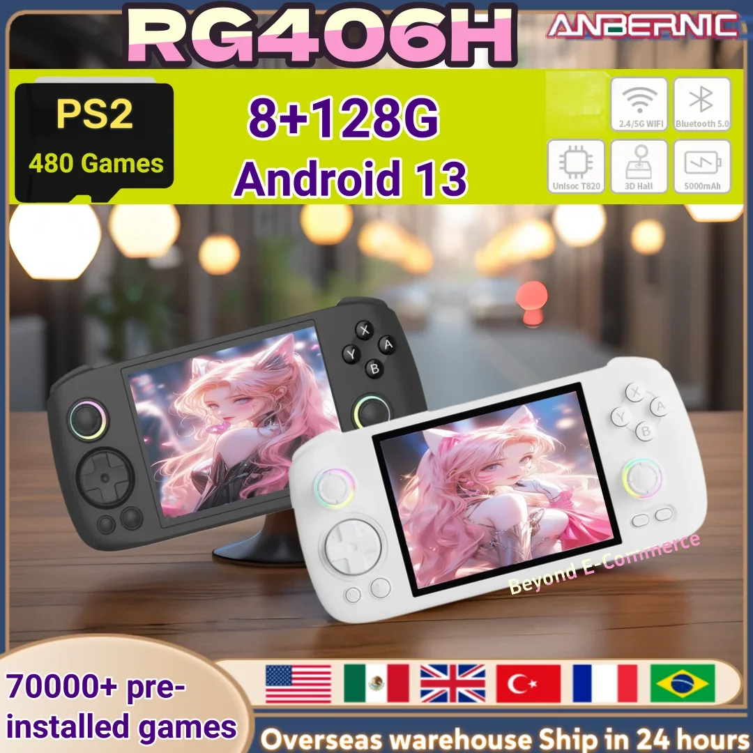 ANBERNIC RG 406H Retro-Spielekonsole Android13 Unisoc T820 64-Bit-Game-Player 4,0-Zoll-Touchscreen 3D Hall-Joystick Videospiel RG406H