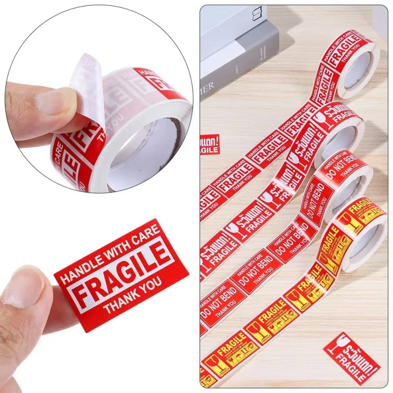 250 Stück/Rolle zerbrechlicher Warnaufkleber, Pflege, Versand, spezieller Etikett, nützlicher Versand, Express-Etikett, Griff mit Pflege Image