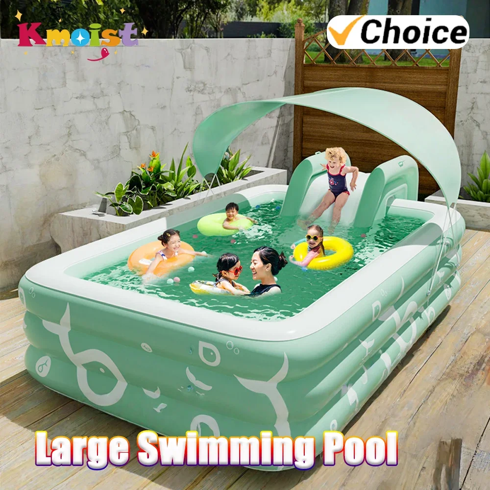 Piscine gonflable avec toboggan aquatique pour jardin arrière-cour, fête pliable pour enfants et adultes, piscines familiales en PVC