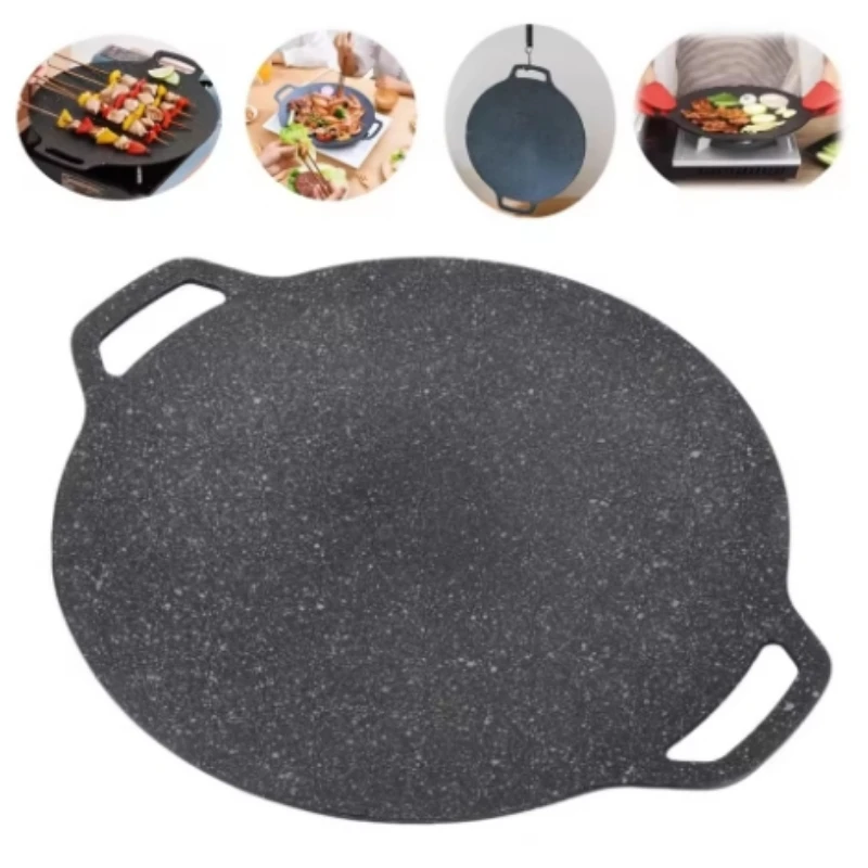 Rösten Runde Pfannen Koreanische Aluminium Antihaft Grill Top Bratpfanne Bbq Braten Grill Outdoor Gusseisen Grill Bratpfannen Grill Pfannen Image