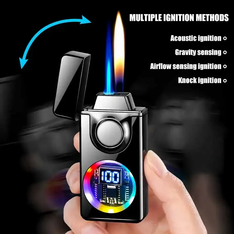 255, sprachgesteuertes Gasfeuerzeug, 4 Zündmethoden, Batterieanzeige, offenes Feuer, schaltendes Jet Fire, elektrische USB-Feuerzeuge Image