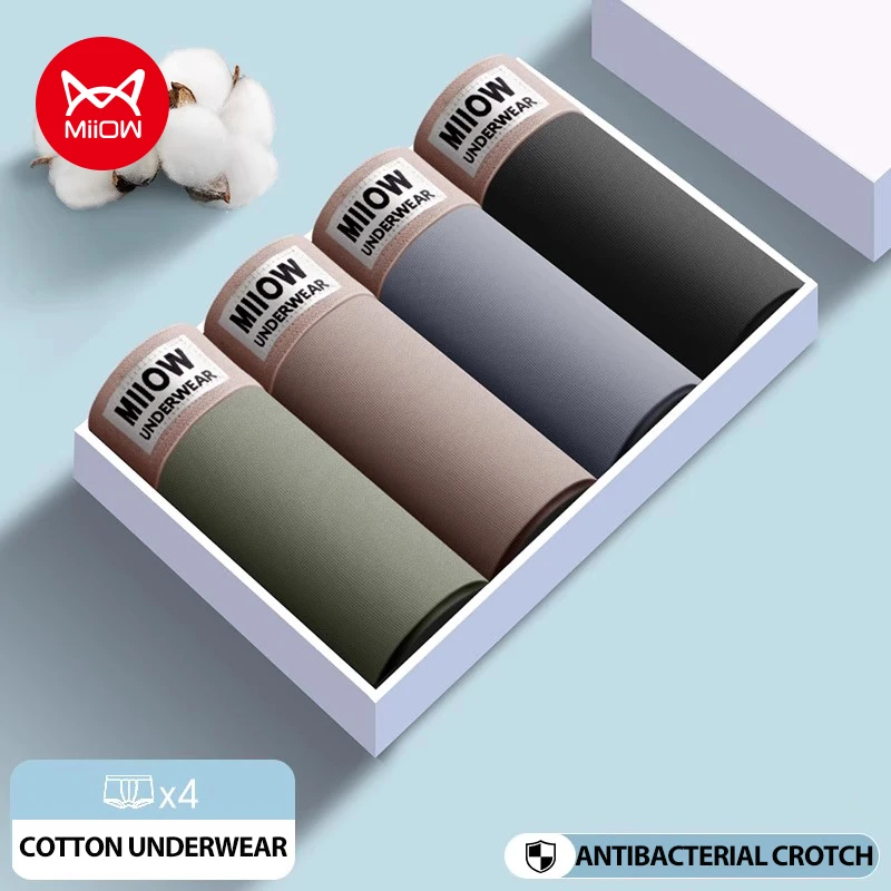 MiiOW 4Pcs Baumwolle Männer Unterwäsche Weichheit U-förmigen Schritt Schlüpfer der Männer Antibakterielle Mann Unterhose Atmungsaktive Herren boxer Briefs Image