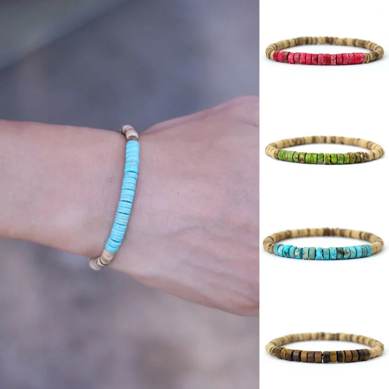 Böhmen 2 Teile/para Holz Perlen Armband Männer Frauen Natürliche Kaiser Stein Kokosnuss Schale Perlen Armband Strand Paar Freund Schmuck Image