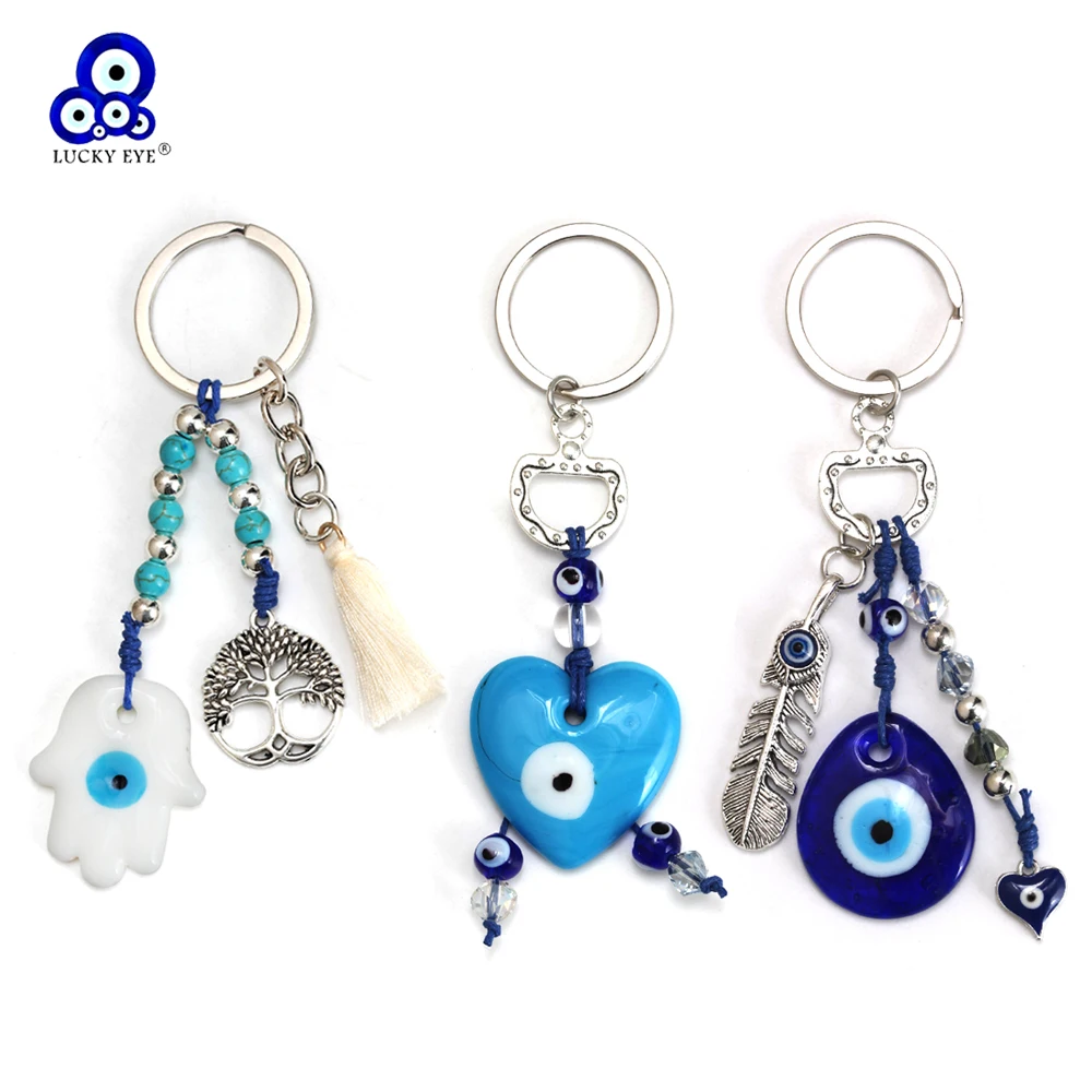 Lucky Eye Fatima Hand Herz Stern Wassertropfen Anhänger Schlüsselanhänger Türkischer böser Blick Schlüsselanhänger Tasche Auto Schlüsselanhänger für Frauen Männer Schmuck Image