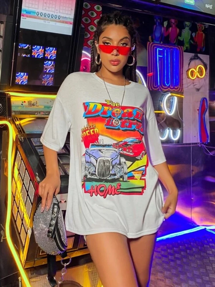 Vintage Dream car Print T-Shirt lässig Kurzarm T-Shirts niedlichen T-Shirts Grafik Tops Damen T-Shirts Tops weibliche Sommer T-Shirts Harajuku