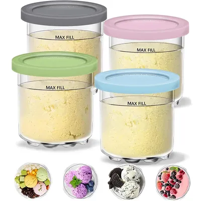 Containers Replacement for Ninja Creami Pints and Lids - 4 Pack, Leak Proof Lids 16oz Cups Compatible Series Ice Cream Maker - B