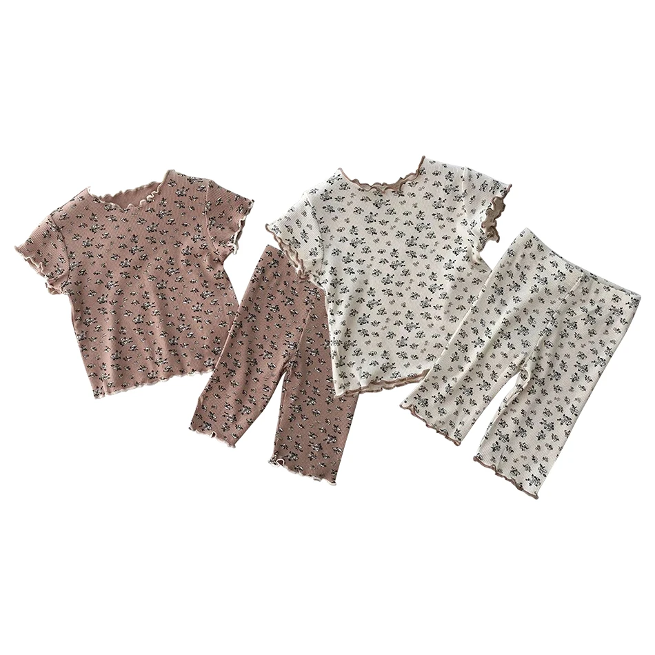 2 pièces été femmes coréen pyjama à fleurs ensembles filles vêtements enfants glace soie à manches courtes Shorts ensembles de vêtements de nuit enfants vêtements